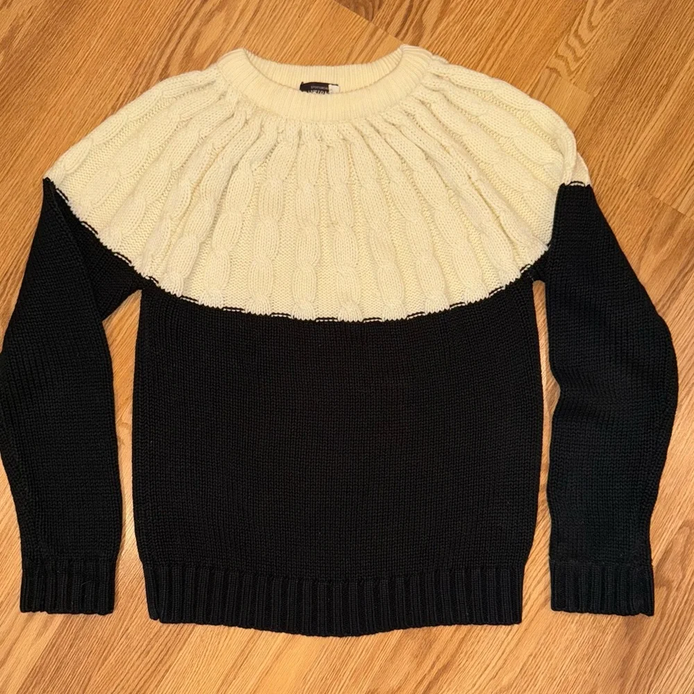 Vintage National Shirt Shops‎ Cable Knit Yoke Sweater cream, black Size Medium